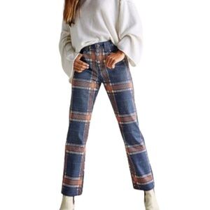 Free People Plaid Boyfriend Jeans